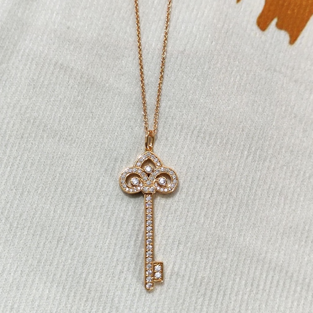 Tiffany & Co. Rose Gold Key Pendant Necklace with Crystals